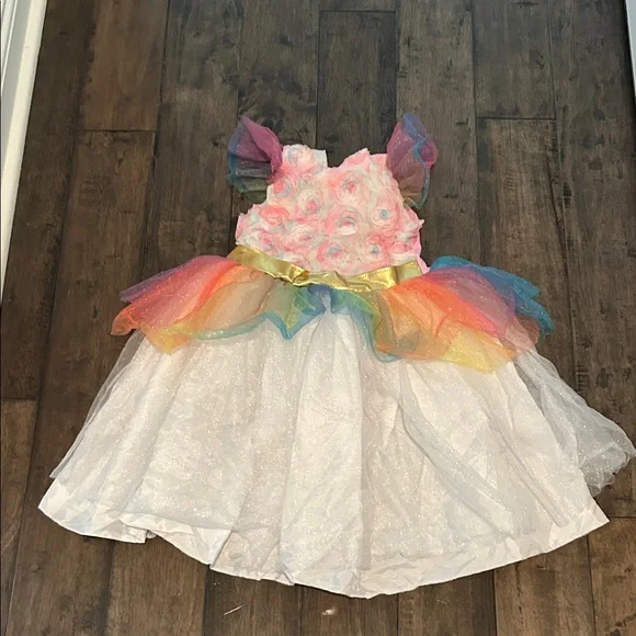 Target Girls Rainbow Floral Tulle Dress - White, Pink, Gold, Multicolor - Picture 2 of 10